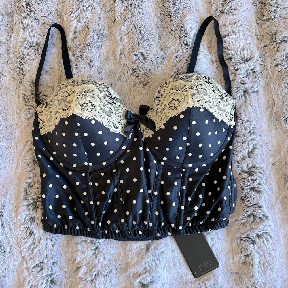 NWT Guess Corset/Bustier Top Size S Navy w/ Polka Dots